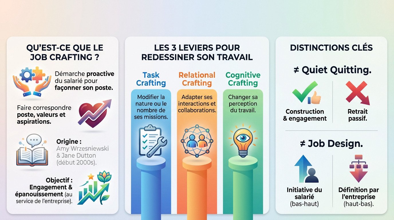 Illustration des trois dimensions du job crafting : tâches, relations et cognition