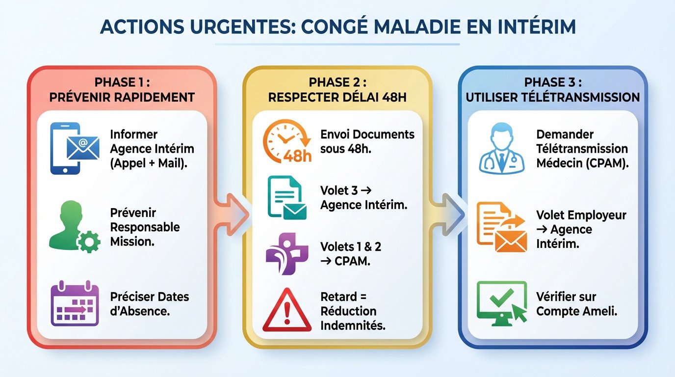 Actions urgentes à effectuer lors d'un arrêt maladie en intérim : prévenir l'agence et envoyer les volets