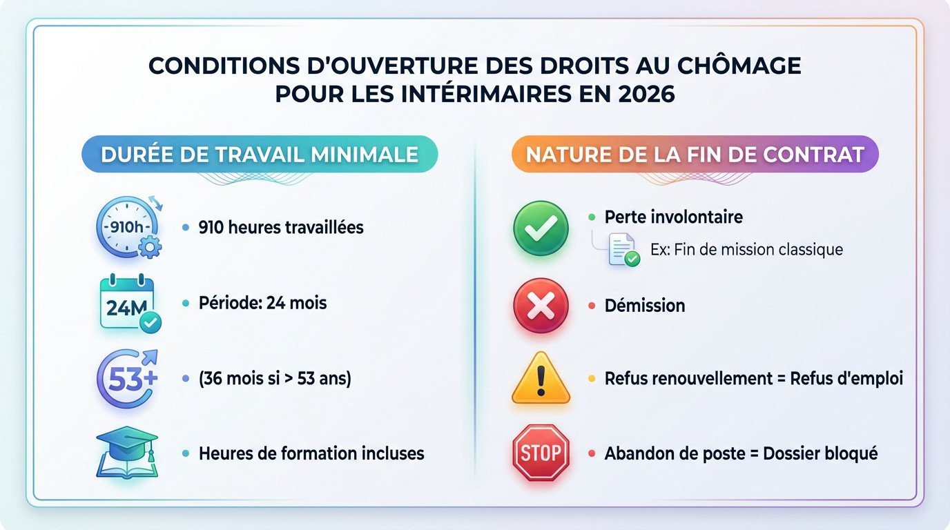 Conditions d'ouverture des droits au chômage pour les intérimaires en 2026