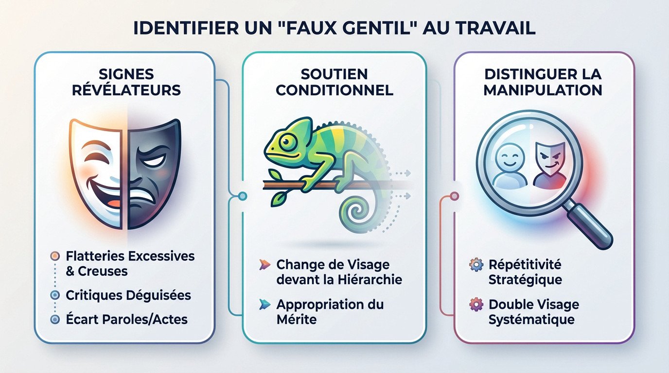 Collègue faux gentil au travail masquant ses intentions derrière un sourire