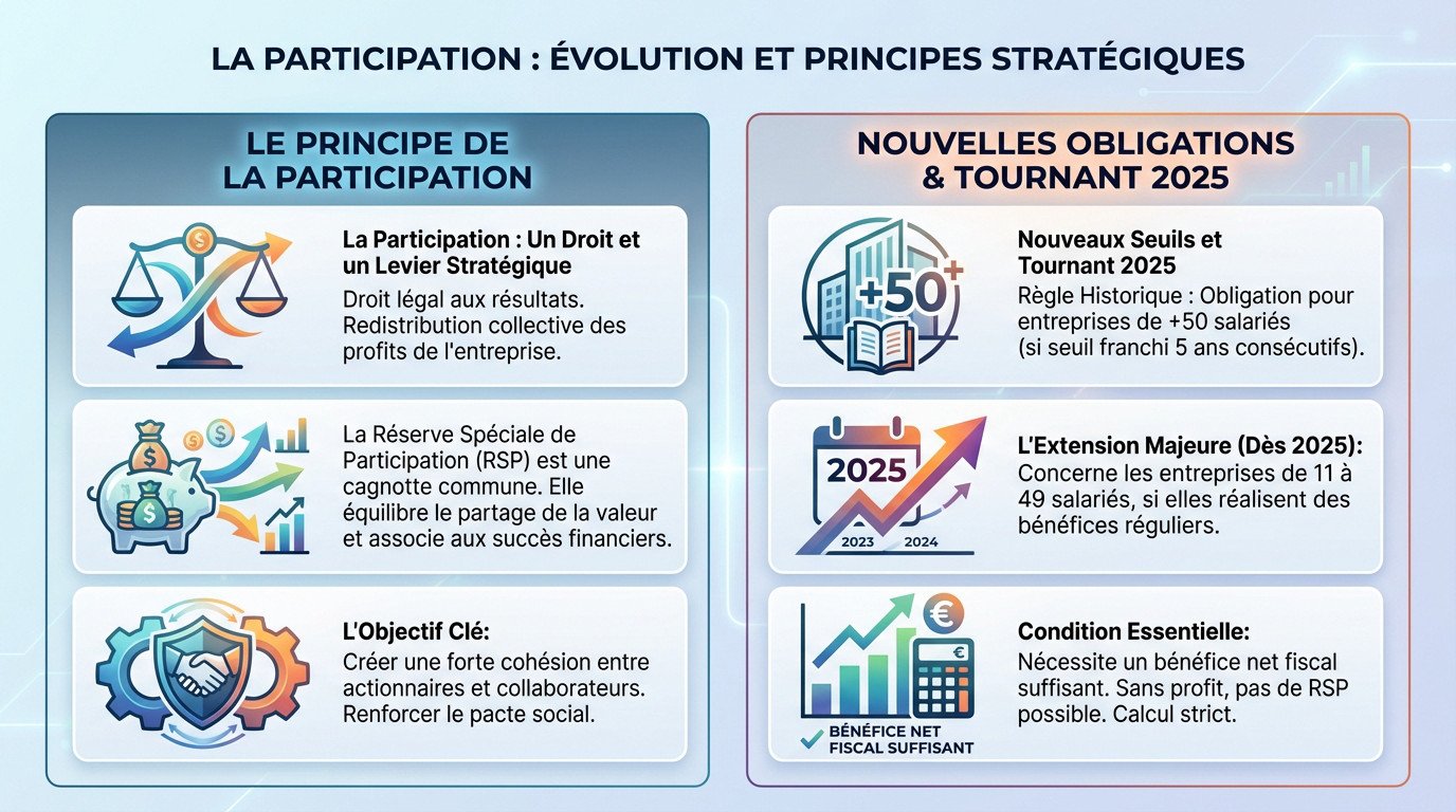 Schéma explicatif de la participation et de la redistribution des bénéfices en entreprise