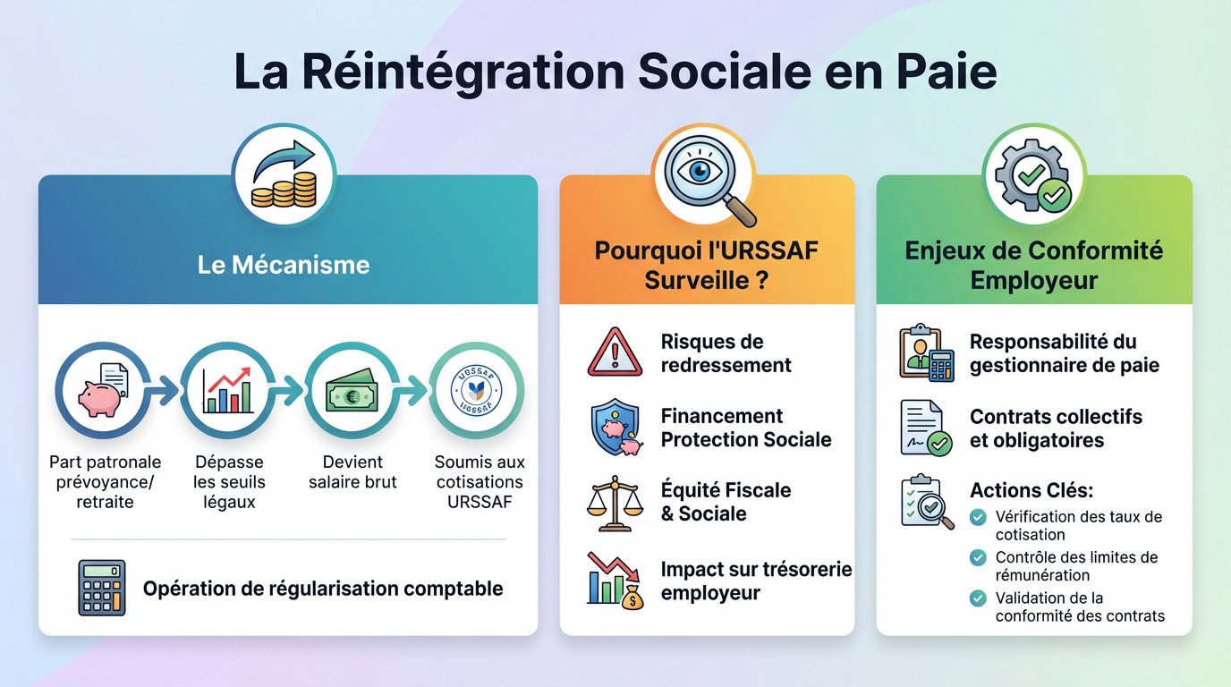 Schéma explicatif du <strong>mécanisme de réintégration</strong> sociale sur le bulletin de paie » /></p>
<h2 id=