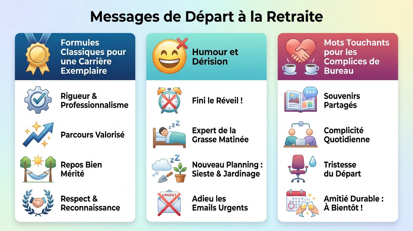 Collègues célébrant un départ à la retraite avec des messages touchants et humoristiques