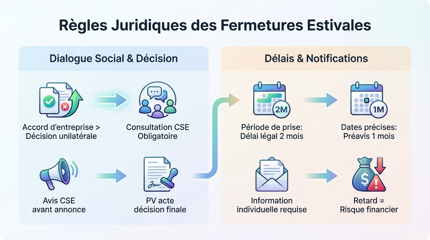 Règles juridiques et consultation du CSE pour les fermetures estivales en entreprise