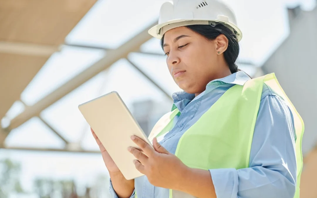 Technicien consultant une tablette numérique lors d'une intervention sur site
